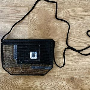 Beaded Evening Bag, Gold & Silver Clutch w Crystal Detail VINTAGE